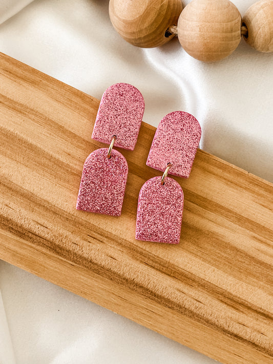 Double Arch Statement Earring - Pink Glitter