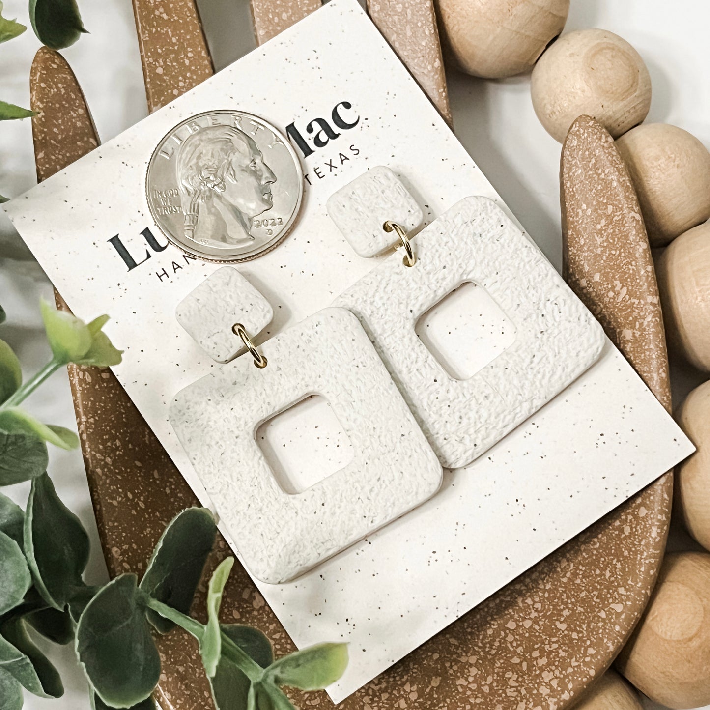 Sandstone Square Earrings - Cream Texture