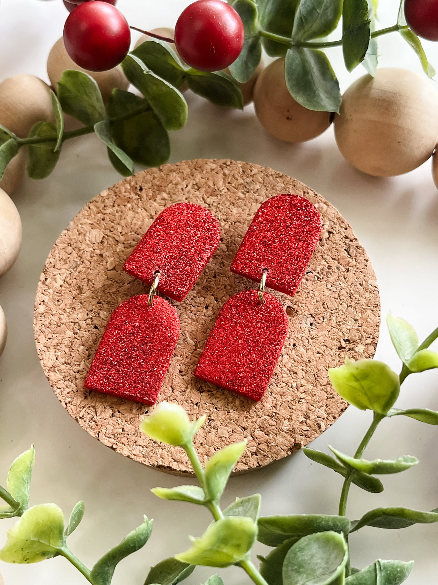 Cascading Arches Earring - Red Glitter