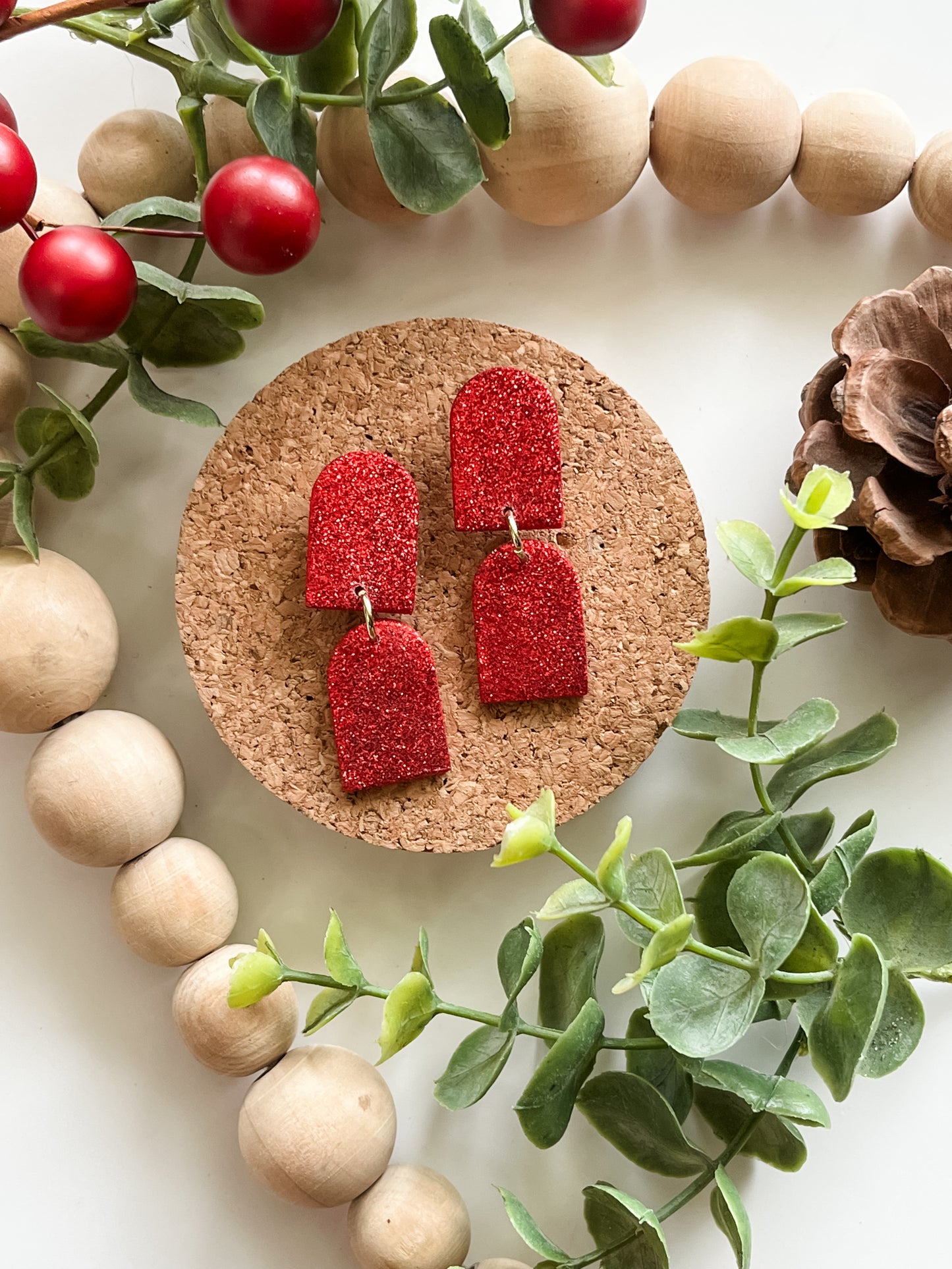 Cascading Arches Earring - Red Glitter