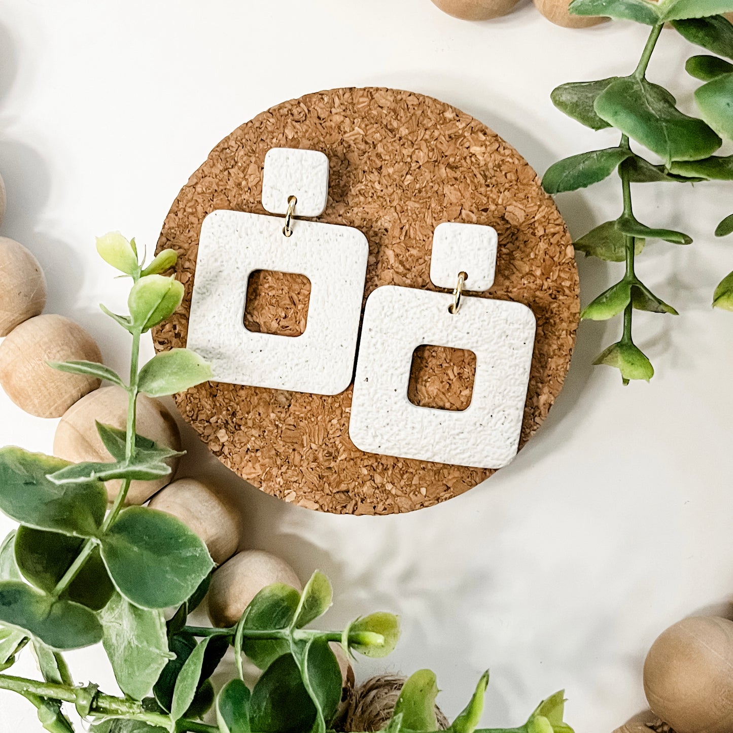 Sandstone Square Earrings - Cream Texture