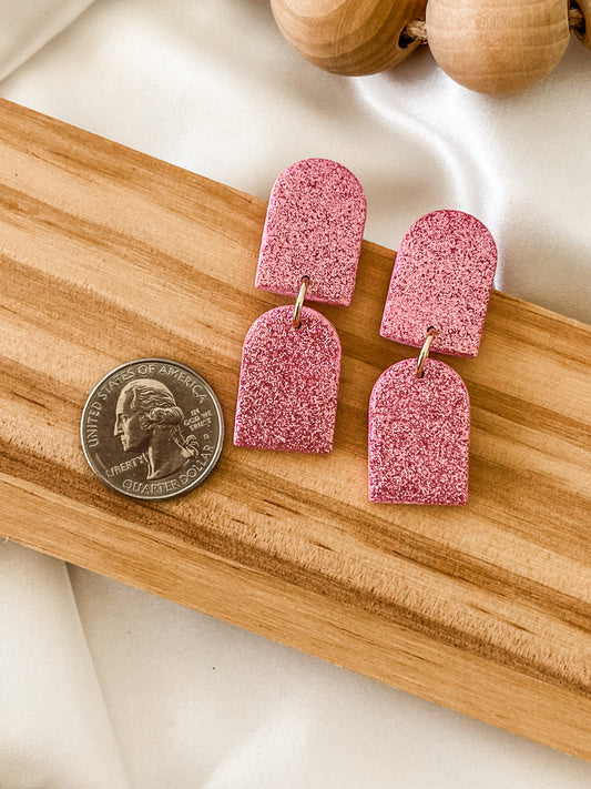 Double Arch Statement Earring - Pink Glitter