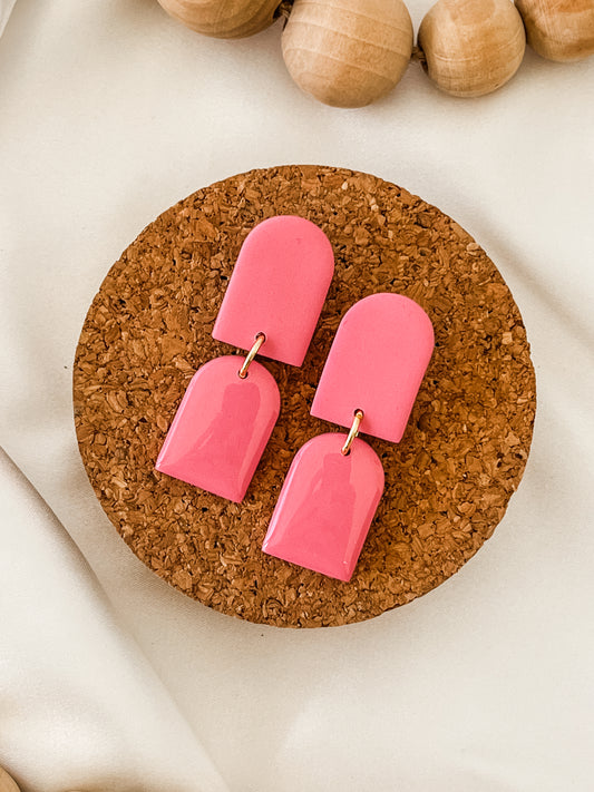 Double Arch Statement Earring - Pink